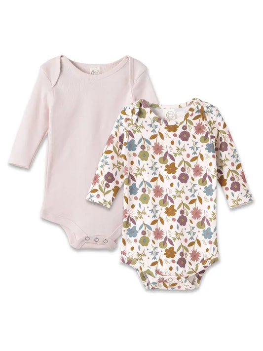 Baby Girl Set-of-2 Blossom Bodysuits - Bamboo & Cotton: 0-3M