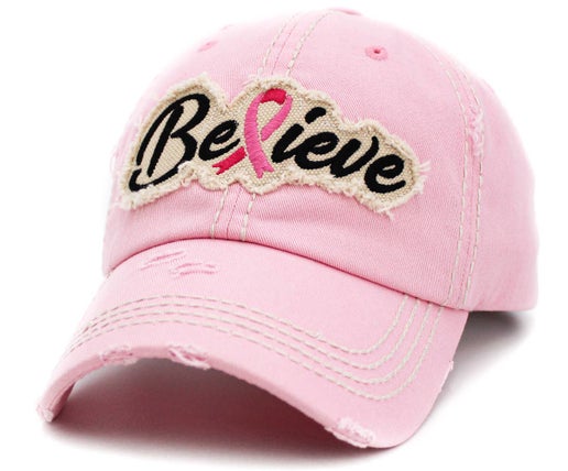 Believe Pink Ribbon Washed Vintage Ballcap