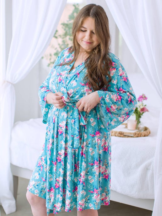 SoftSnooze Fancy Me Floral Mommy & Me Robe: Blue, One Size